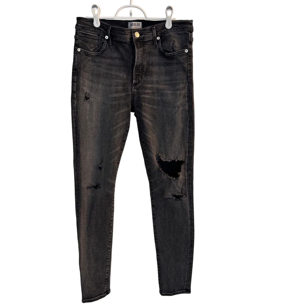 Agolde Jeans Women's 10/30 Black Distressed Straight Stretch Denim